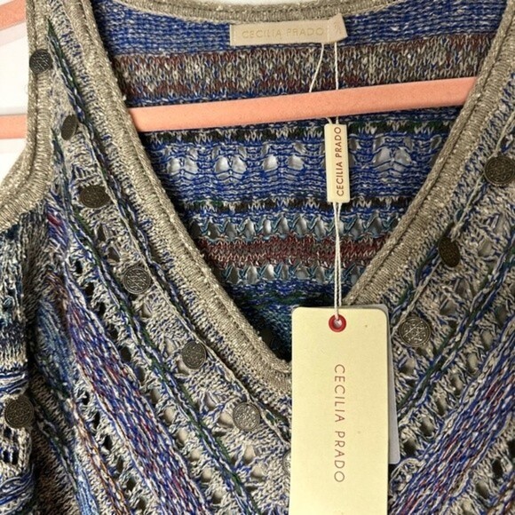 Cecilia Prado Crochet Lace Cold Shoulder V Neck Metallic Maxi dress - Picture 5 of 11